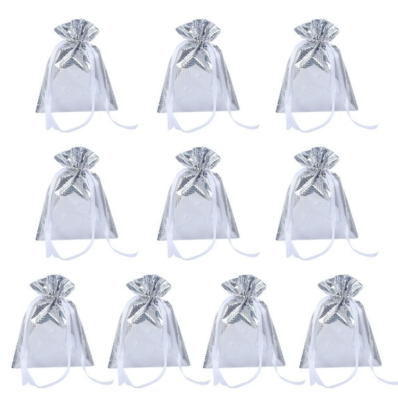 Shoreew 10 Pcs Christmas Drawstring Gift Bags Holiday Foil Gift Bags Reusable Xmas Gift Wrapping Bags for Gifts Presents Xmas Party Favors