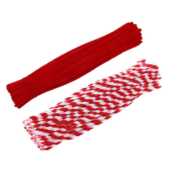 Shoreew 100 Pcs Christmas Pipe Cleaners 50 Red White Striped And 50 Red Thick Fluffy Chenille Stems for DIY Arts Crafts Christmas Decoration