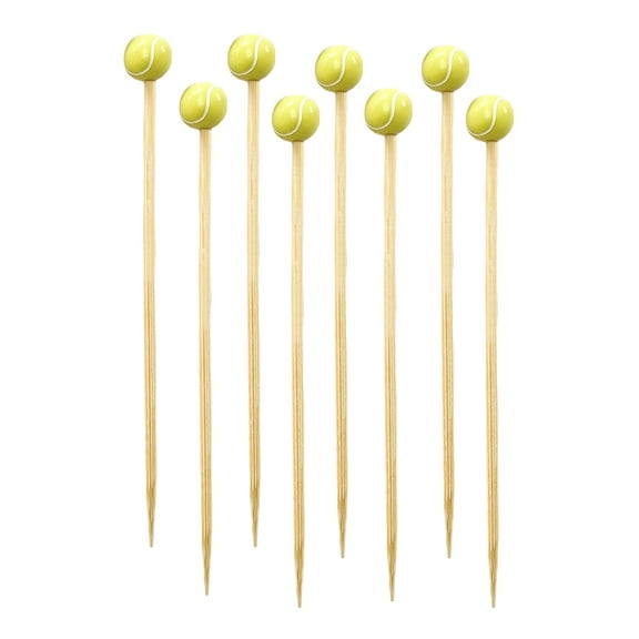 Shoreew 100Pcs Baseball Bamboo Cocktail Picks Sports Ball End Skewers 4.7" Appetizer Sticks for Fruit Cheese Cupcakes Meat Party Supplies