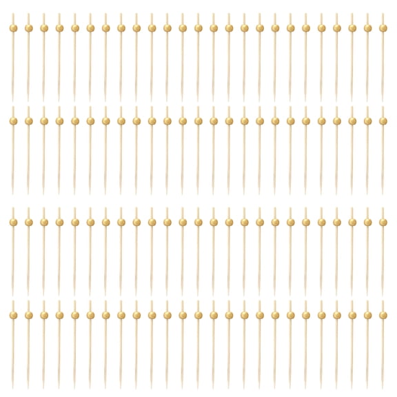 Shoreew 100Pcs Fancy Bamboo Cocktail Picks with Gold Ball End Biodegradable Environmentally Friendly Bamboo Fruit Fork