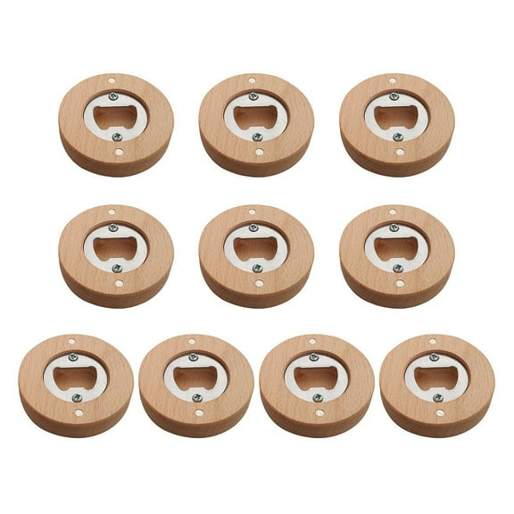 Shoreew 10Pcs Bamboo Bottle Opener Magnets 2.4x2.4" Fridge Magnet Bar Decoration Beer Opener Multifunctional Kitchen Tool Refrigerator Sticker