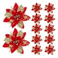 thumbnail image 1 of Shoreew 12Pcs Glitter Poinsettia Christmas Ornaments with Clips Stems Artificial Flowers for Xmas Tree Wedding Party Wreath Decoration, 1 of 7