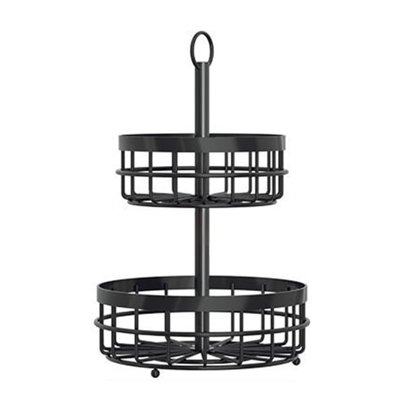 Shoreew 2/3 Tiers Wrought Iron Fruit Basket Stand with Lift-Up Handles Double-Layer Wire Bowl Rack Fruit Vegetables Organizer
