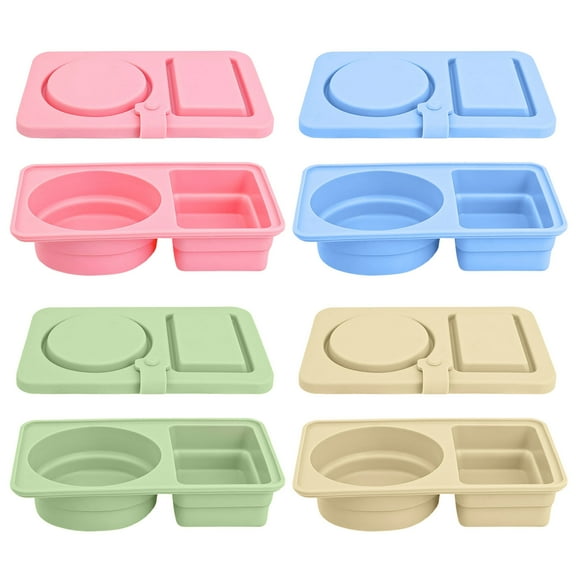 Shoreew 2/4Pcs Double Compartment Dressing Containers with Lid Foldable Silicone Sauce Box Reusable Snack Containers Stackable Condiment Box for Travel