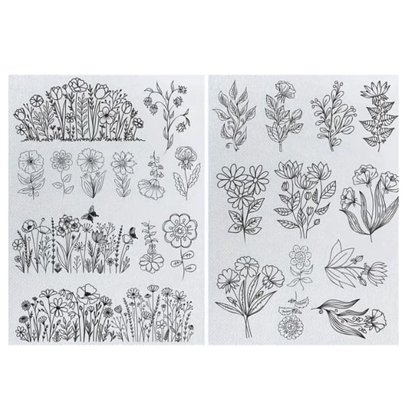 Shoreew 2 Sheets Water Soluble Embroidery Stabilizer DIY Stick Stitch Embroidery Paper with Pre-Printed Flowers Leaves Animals Pattern Beginners Sewing Lover Gift