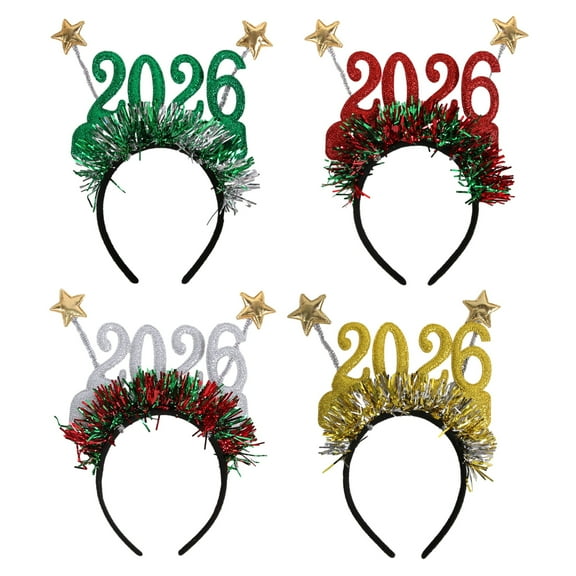Shoreew 2026 Glitter Headband for New Years Eve Christmas Party Hair Accessory with Stars Festive Countdown Celebration Headwear
