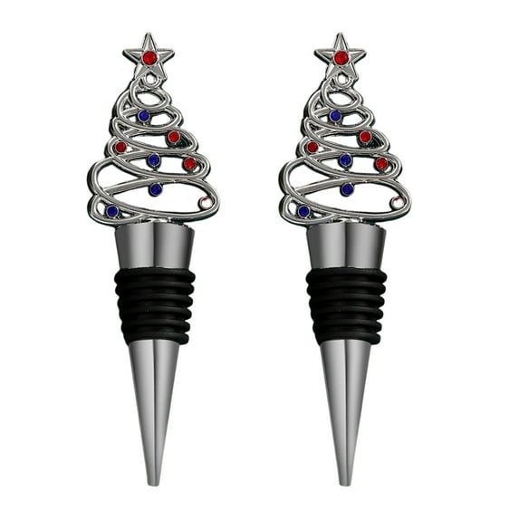 Shoreew 2Pcs Christmas Tree Wine Stoppers Reusable Bottle Sealers Festive Bottle Stopper Wine Cork Beverage Decor Xmas Party Favors Art Decorations