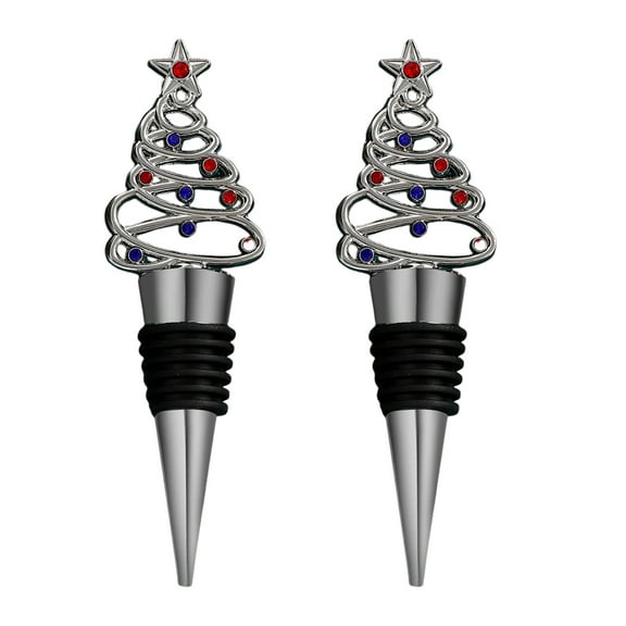 Shoreew 2Pcs Christmas Tree Wine Stoppers Reusable Bottle Sealers Festive Bottle Stopper Wine Cork Beverage Decor Xmas Party Favors Art Decorations