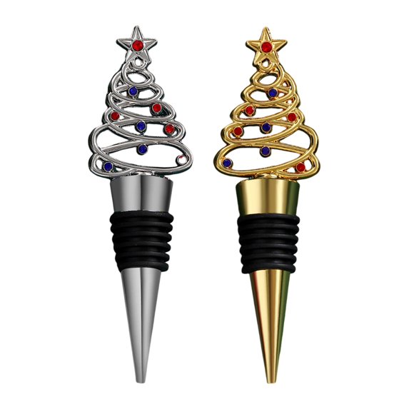 Shoreew 2Pcs Christmas Tree Wine Stoppers Reusable Bottle Sealers Festive Bottle Stopper Wine Cork Beverage Decor Xmas Party Favors Art Decorations