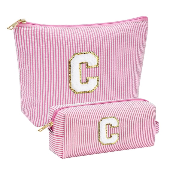 Shoreew 2Pcs Cosmetic Storage Bags Initial Letter Cosmetic Makeup Pouch Zipper Closure Waterproof Large Capacity Makeup Organizer Bags