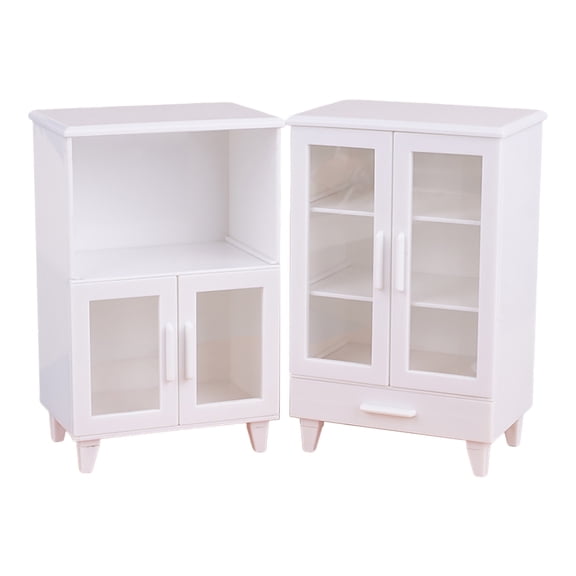 Shoreew 2Pcs/Set 1:12 1:6 Scale Miniature Dollhouse Bookcase Cabinet Set Mini Dollhouse Display Shelf Model Tiny Floor Storage Bookshelf Furniture Accessories