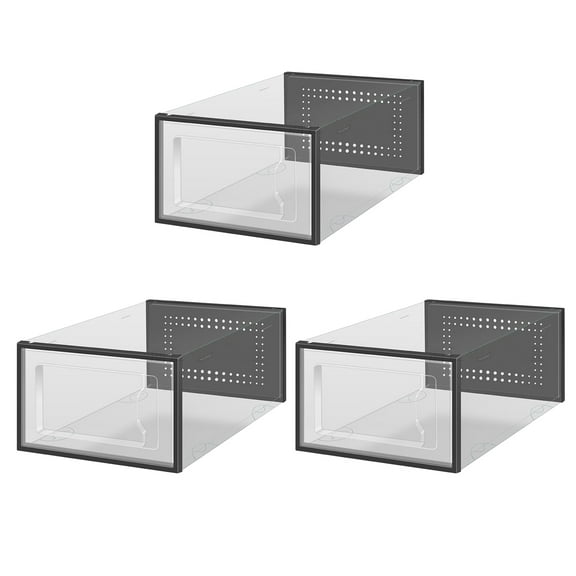 Shoreew 3 Pcs Transparent Shoe Storage Box Stackable Ventilation Hole Prevent Bad Odor Large Capacity with Side Door Home High Heels Sneakers Organizer