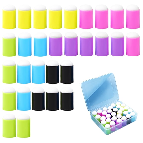 Shoreew 30/32Pcs Finger Sponge Daubers Painting Sponges Set with Storage Box Craft Sponge Daubers for DIY Crafting Card Making Painting Stamping