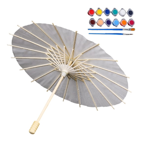 Shoreew 30/40/60/84CM DIY Hand-Painting Paper Umbrella Chinese Style Decorative Oil-paper Umbrella with Wooden Handle Kids Coloring Oriental Umbrella Crafts