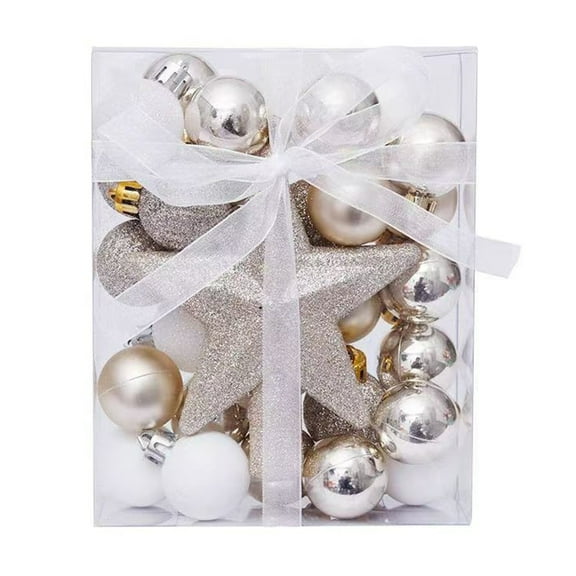 Shoreew 30 Pcs Mini Christmas Ball Ornaments Set 1.81 Inch Plastic Christmas Ball Hanging Ornaments with Glitter Tree Topper Star for Holiday Wedding Birthday Party Decoration