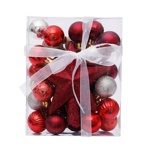 Shoreew 30 Pcs Mini Christmas Ball Ornaments Set 1.81 Inch Plastic Christmas Ball Hanging Ornaments with Glitter Tree Topper Star for Holiday Wedding Birthday Party Decoration