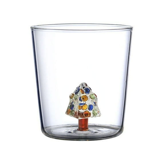 Shoreew 3D Christmas Tree Glass Cup High Borosilicate Wine Tumbler for Juice Cocktails Festive Party Drinkware for Holiday Celebrations
