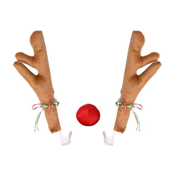 Shoreew 3Pcs Christmas Car Decorations Car Reindeer Antlers Red Nose Kit Festive Auto Accessories for Sedans Trucks