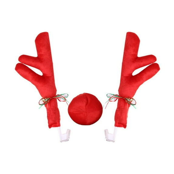 Shoreew 3Pcs Christmas Car Decorations Car Reindeer Antlers Red Nose Kit Festive Auto Accessories for Sedans Trucks
