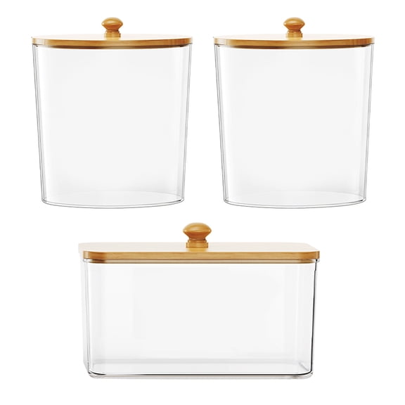 Shoreew 3Pcs Laundry Pods Container Clear Large Capacity Transparent Design Laundry Room Organization Containers with Bamboo Lids