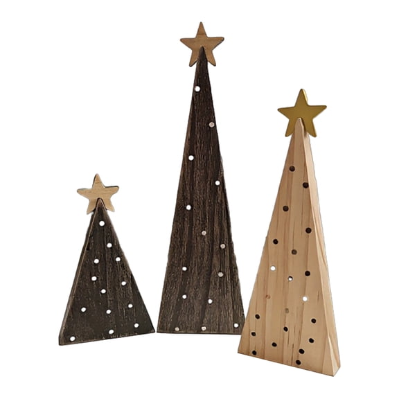 Shoreew 3Pcs Rustic Wood Christmas Trees Handmade Shelf Decor for Mantel & Tabletop Farmhouse Holiday Ornaments