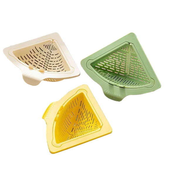 Shoreew 3Pcs Sink Corner Drain Baskets Magnetic Triangular Filter with Rotatable Drain Base Kitchen Sink Food Waste Catcher Drain Baskets for Food Scraps Vegetable Rinsing