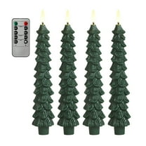 Shoreew 4 Pcs Christmas Tree Flameless Taper Candles Green LED Candlestick with 3D Flickering Flame for Xmas Home Decor