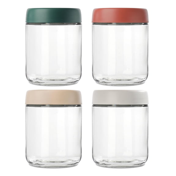 Shoreew 4Pcs 300/500ML Sealed Jar with Vibrant Color Lid Good Sealing Leak-proof Parfait Container Food-grade Glass Jars