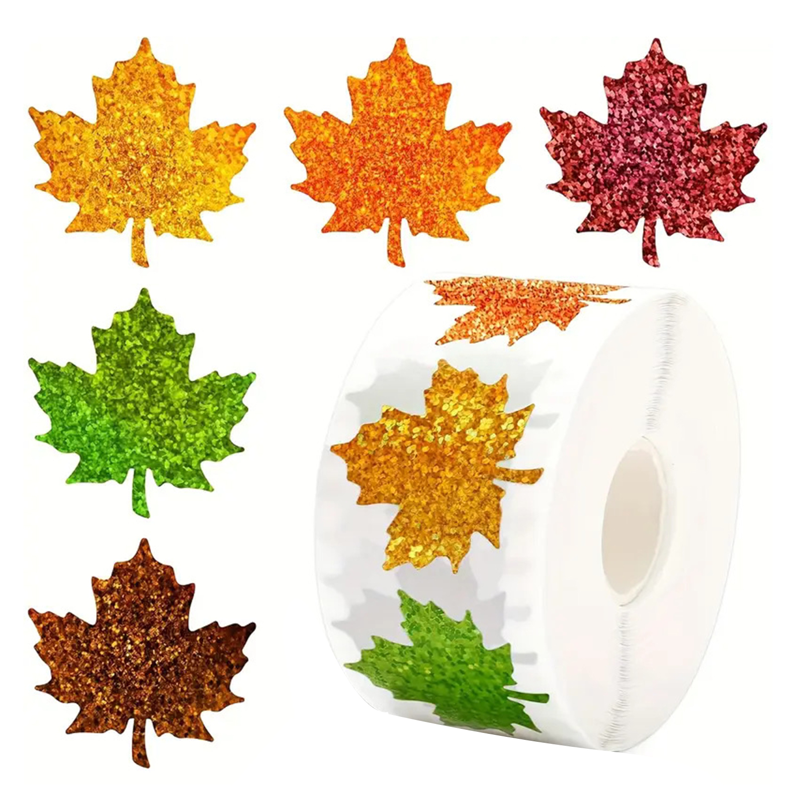 Shoreew 500 Pcs Christmas Stickers Roll Gllitter Tree/Maple Leaf/Santa ...