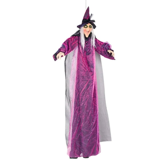Shoreew 6 FT Halloween Flying Witch Decor Animated Hovering Witch with Scary Sound And Light-up Eyes for Outdoor Garden Yard Lawn Decoration