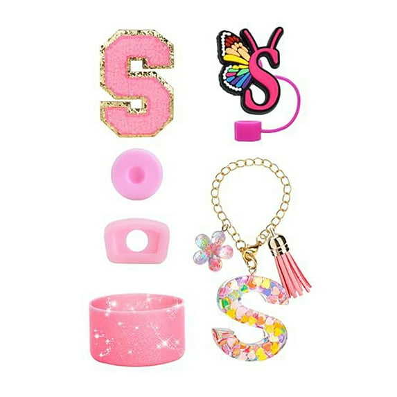 Shoreew 6-Piece Tumbler Accessories Set Letter Stickers Butterfly Straw Cap Cup Sleeve Reusable Easy to Clean Decorative Accessories for Stanley Tumbler