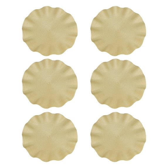 Shoreew 6Pcs/Set Round Placemat Set Weave Design Washable Non-slip Dining Mat Corrugated Edge Heat-resistant Table Mat