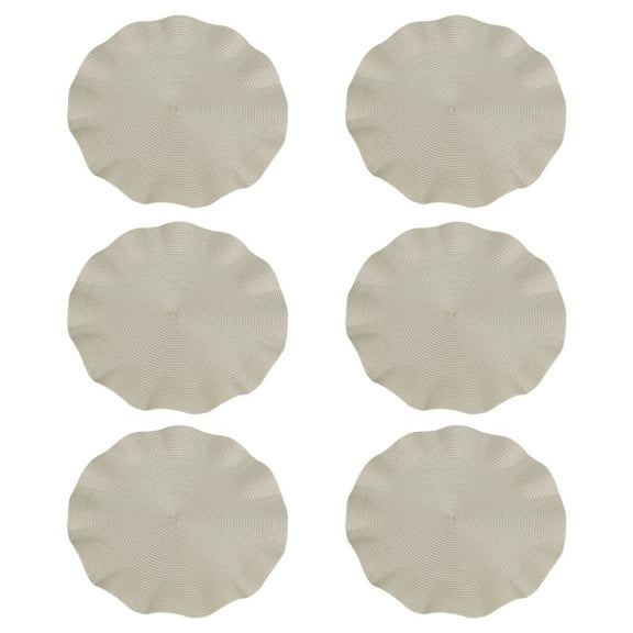 Shoreew 6Pcs/Set Round Placemat Set Weave Design Washable Non-slip Dining Mat Corrugated Edge Heat-resistant Table Mat