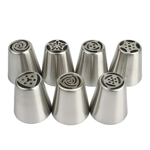 Shoreew 7Pcs Russian Piping Nozzle Set Stainless Steel Flower Tips for Tulips Roses Professional Icing Decorating Kit for Cakes Cupcakes