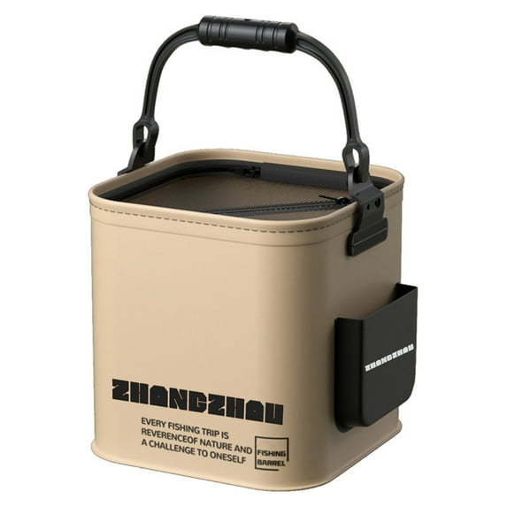 Shoreew 8L Foldable Outdoor Bucket Waterproof Multi-Functional Collapsible Bucket with Zipper Closure Lid Live Bait Bucket Fish Container Camping Food Storage Bucket