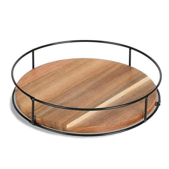 Shoreew 9-Inch Wooden Lazy Susan Turntable with Steel Sides 360 Degree Rotating Cabinet Pantry Kitchen Countertop Refrigerator Cupboard Dining Table Organizer
