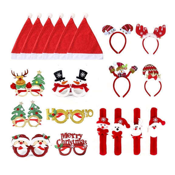 Shoreew 9 Pcs Christmas Party Favors Novelty Glasses Frames Christmas Headbands Santa Hat Slap Bracelets Set for Holiday Party Supplies