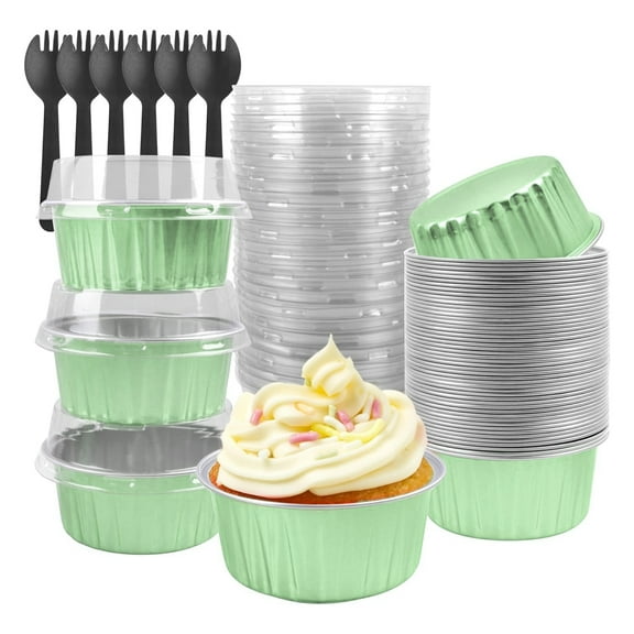 Shoreew Aluminum Foil Cake Cups Mini Cake Pans Disposable Baking Mold for Mousse Pudding Brownies Personal Portion Baking Tray