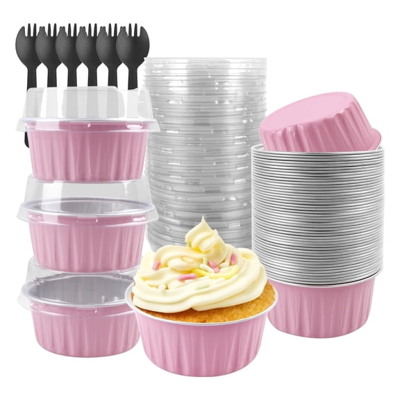 Shoreew Aluminum Foil Cake Cups Mini Cake Pans Disposable Baking Mold for Mousse Pudding Brownies Personal Portion Baking Tray