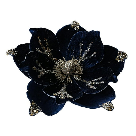 Shoreew Artificial Poinsettia Flower Picks Velvet Glitter Magnolia Flower with Stem Christmas Tree Ornaments for Xmas New Year Party Wedding Holiday Decor