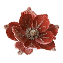 Shoreew Artificial Poinsettia Flower Picks Velvet Glitter Magnolia Flower with Stem Christmas Tree Ornaments for Xmas New Year Party Wedding Holiday Decor