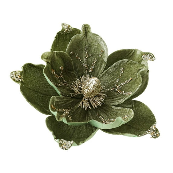 Shoreew Artificial Poinsettia Flower Picks Velvet Glitter Magnolia Flower with Stem Christmas Tree Ornaments for Xmas New Year Party Wedding Holiday Decor