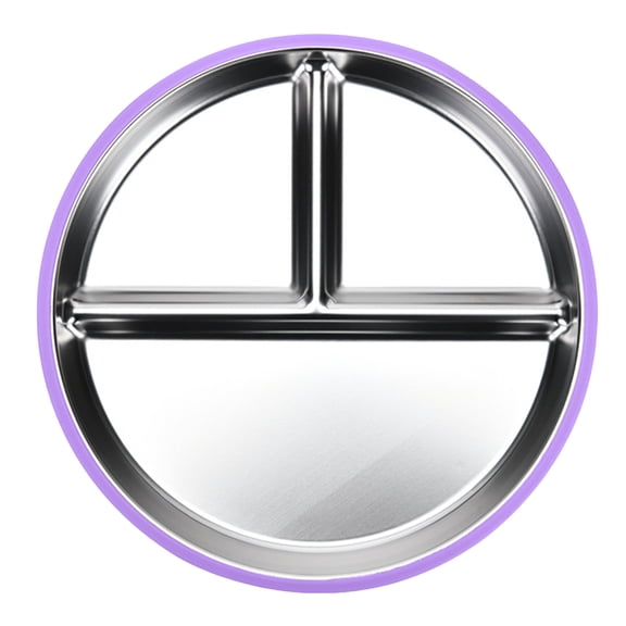 Shoreew Baby Plate with Suction Base 3-Section Divided Stainless Steel Dish 9" Unbreakable Anti Breakage Metal Bowls for Toddlers