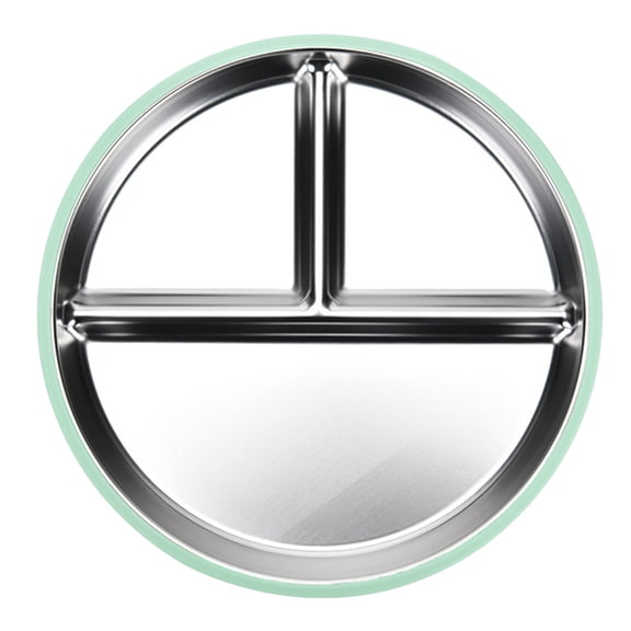 Shoreew Baby Plate with Suction Base 3-Section Divided Stainless Steel Dish 9" Unbreakable Anti Breakage Metal Bowls for Toddlers