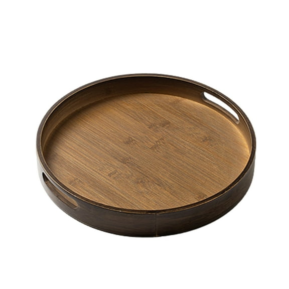 Shoreew Bamboo Pallet Round Serving Tray with Handles Versatile Durable Bamboo Storage Tray for Home Kitchen Party
