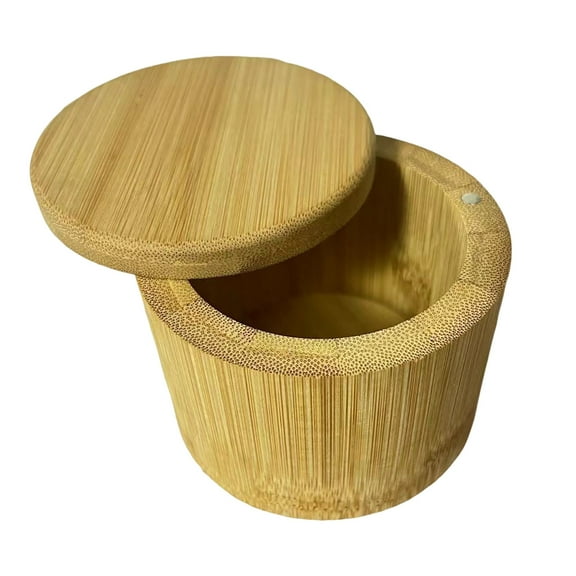 Shoreew Bamboo Salt Shaker Seasoning Box with Magnetic Lock Twist Lid Built-in Salt Scoop for Sugar Pepper Spices Large Capacity Salt Container for Kitchen Organization
