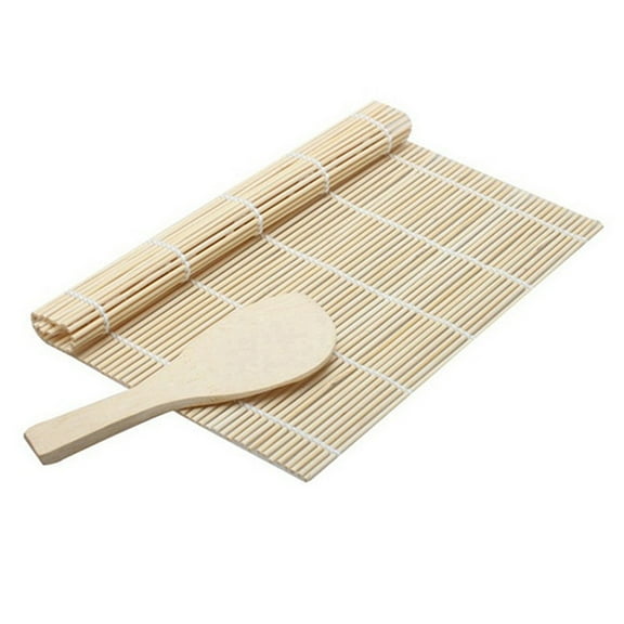 Shoreew Bamboo Sushi Mat with Rice Spoon Natural Sushi Roller Mat Food-Safe Sushi Making Supplies for Shaping Molding Sushi Roll