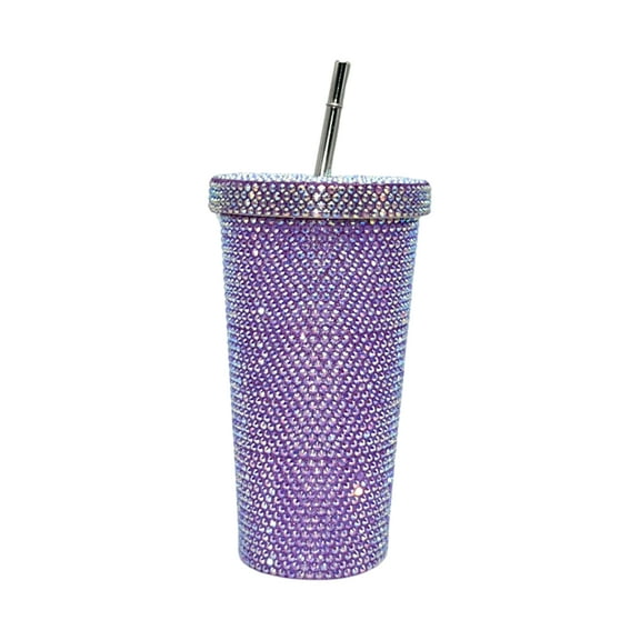 Shoreew Bling Rhinestones Thermal Cup Stainless Steel Insulated Tumbler with Lid And Straw Sparkling Rhinestones Water Bottle Gift for Valentine's Day Birthdays