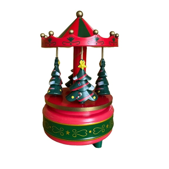 Shoreew Carousel Music Box Turn Horse Shaped Music Box with 4 Xmas Tree Musical Carousel Plays Merry Christmas for Holiday Birthday Gifts