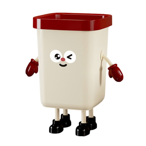 Shoreew Cartoon Trash Can 12L/15L Household Waste Bin Open Top Cute Garbage Can with Legs Hands for Kitchen Bathroom Office Bedroom